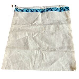 Tory Burch Canvas Creamy Drawstring Dust Bag Purses Shors Blue Teal Pattern Top